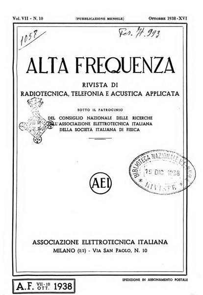 Alta frequenza rivista di radiotecnica, telefonia e acustica applicata