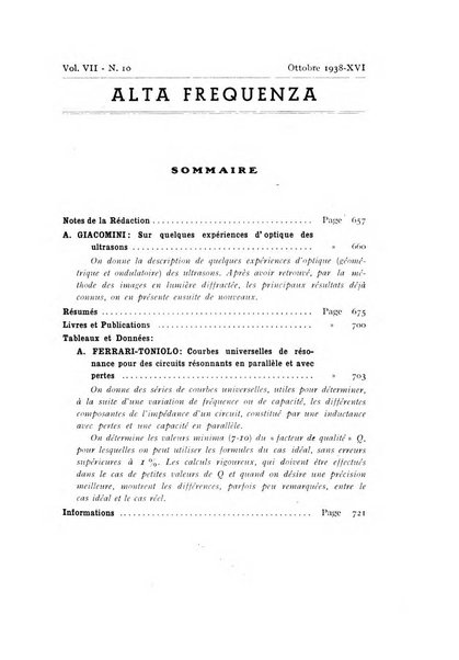 Alta frequenza rivista di radiotecnica, telefonia e acustica applicata