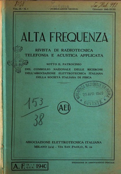 Alta frequenza rivista di radiotecnica, telefonia e acustica applicata