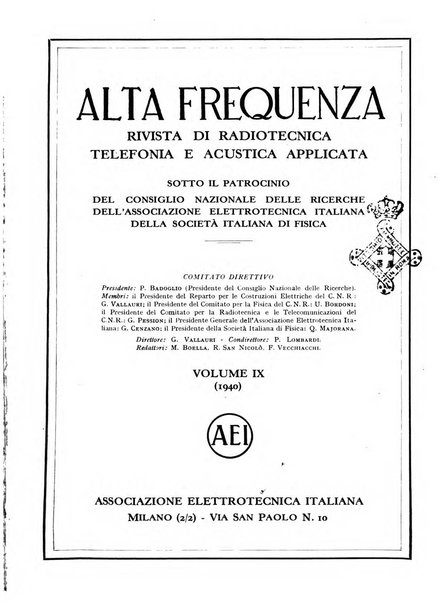 Alta frequenza rivista di radiotecnica, telefonia e acustica applicata