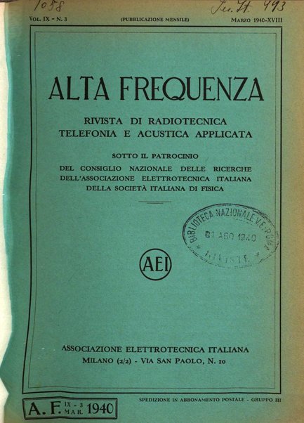 Alta frequenza rivista di radiotecnica, telefonia e acustica applicata