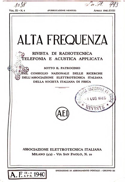 Alta frequenza rivista di radiotecnica, telefonia e acustica applicata