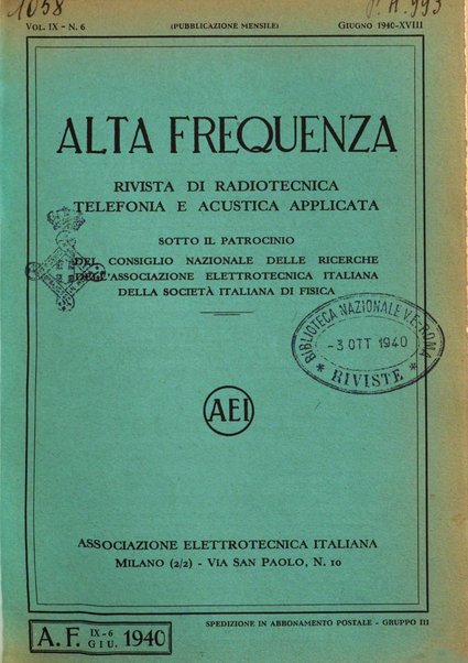 Alta frequenza rivista di radiotecnica, telefonia e acustica applicata