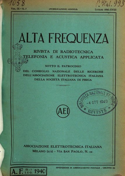 Alta frequenza rivista di radiotecnica, telefonia e acustica applicata