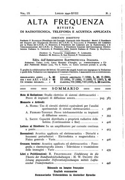 Alta frequenza rivista di radiotecnica, telefonia e acustica applicata