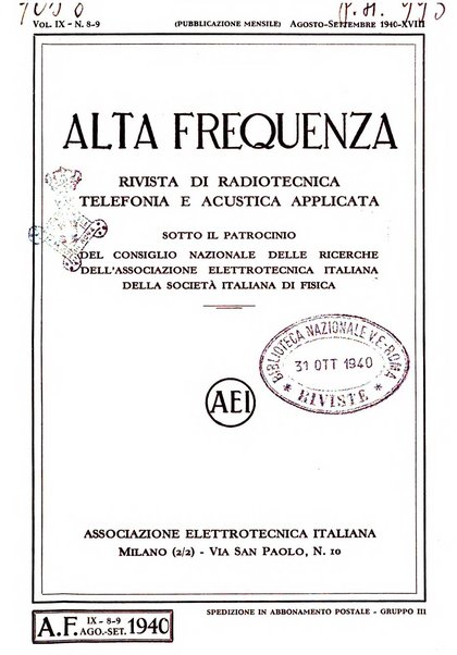 Alta frequenza rivista di radiotecnica, telefonia e acustica applicata