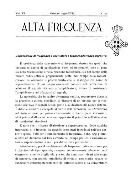 Alta frequenza rivista di radiotecnica, telefonia e acustica applicata