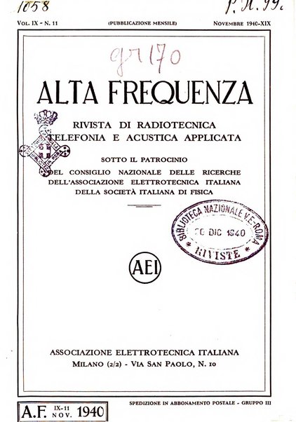 Alta frequenza rivista di radiotecnica, telefonia e acustica applicata