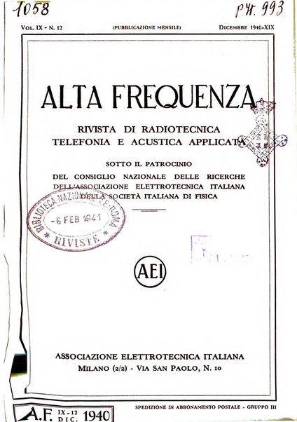 Alta frequenza rivista di radiotecnica, telefonia e acustica applicata