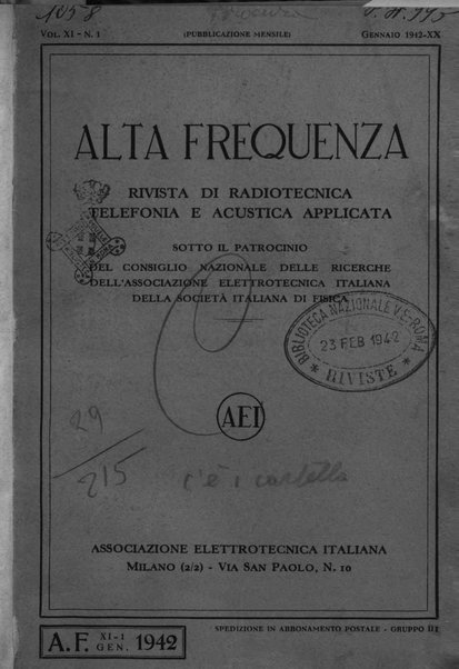 Alta frequenza rivista di radiotecnica, telefonia e acustica applicata