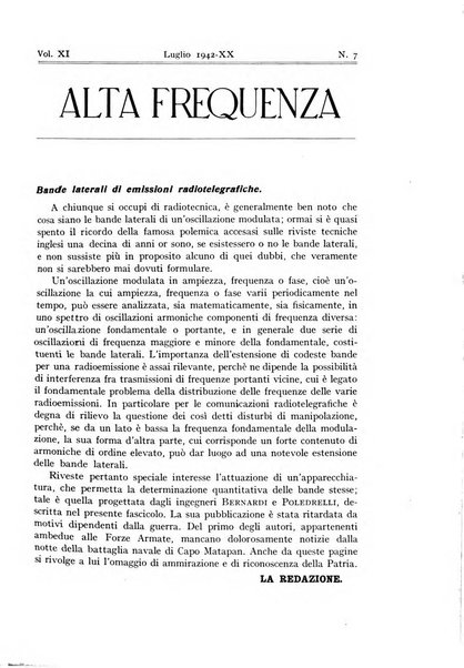 Alta frequenza rivista di radiotecnica, telefonia e acustica applicata