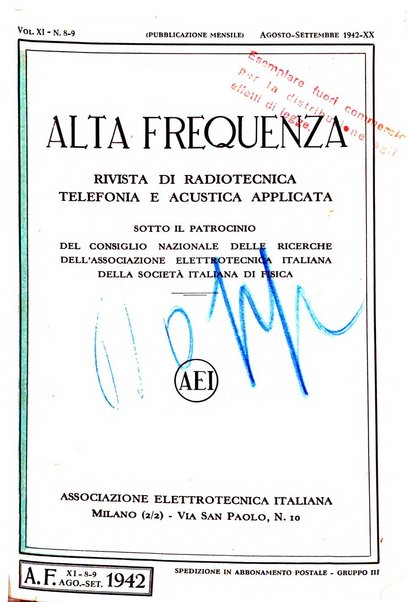 Alta frequenza rivista di radiotecnica, telefonia e acustica applicata