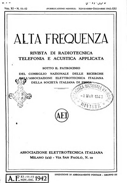 Alta frequenza rivista di radiotecnica, telefonia e acustica applicata