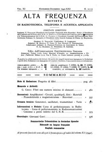 Alta frequenza rivista di radiotecnica, telefonia e acustica applicata