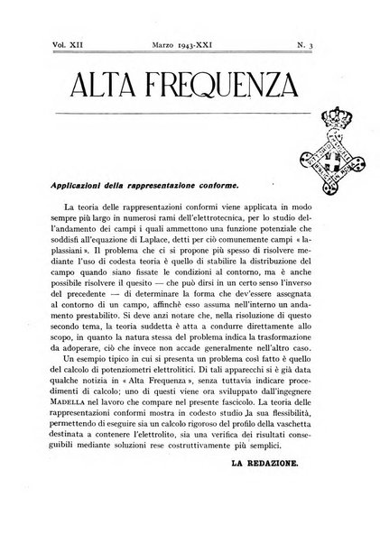 Alta frequenza rivista di radiotecnica, telefonia e acustica applicata