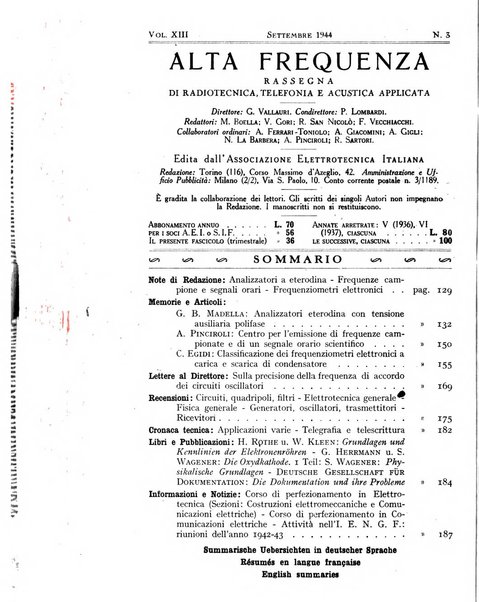 Alta frequenza rivista di radiotecnica, telefonia e acustica applicata