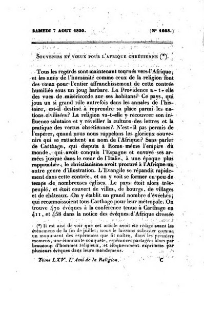 L'ami de la religion journal et revue ecclesiastique, politique et litteraire