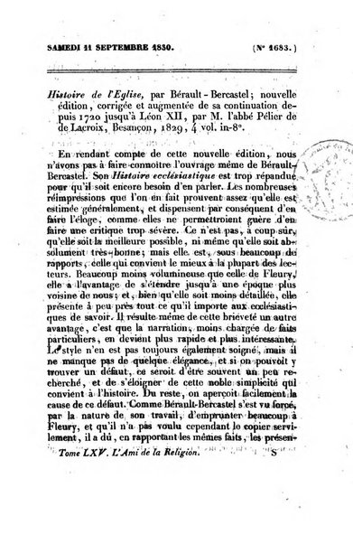 L'ami de la religion journal et revue ecclesiastique, politique et litteraire