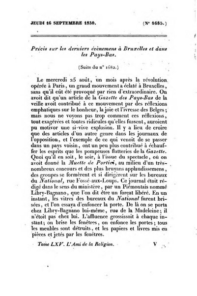 L'ami de la religion journal et revue ecclesiastique, politique et litteraire