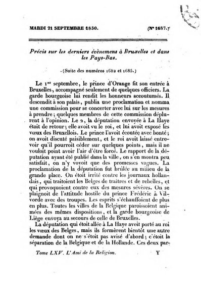 L'ami de la religion journal et revue ecclesiastique, politique et litteraire