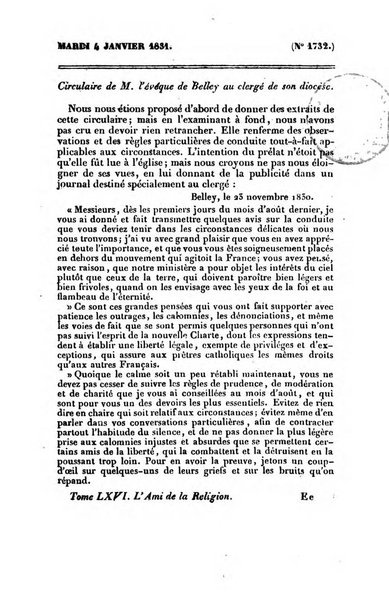 L'ami de la religion journal et revue ecclesiastique, politique et litteraire