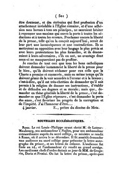 L'ami de la religion journal et revue ecclesiastique, politique et litteraire