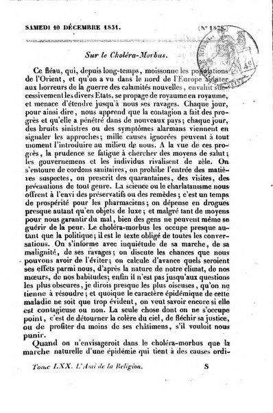 L'ami de la religion journal et revue ecclesiastique, politique et litteraire