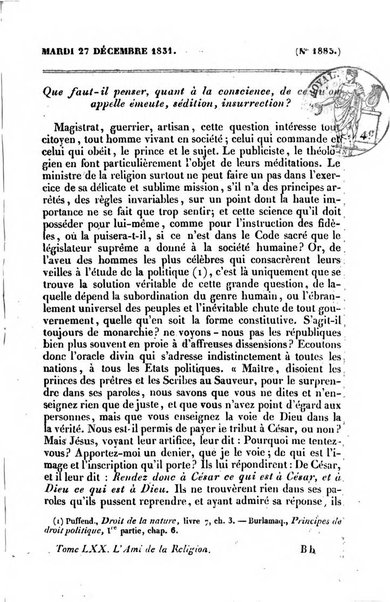 L'ami de la religion journal et revue ecclesiastique, politique et litteraire