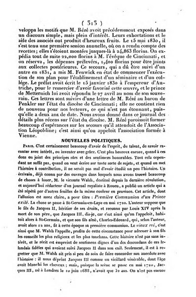 L'ami de la religion journal et revue ecclesiastique, politique et litteraire