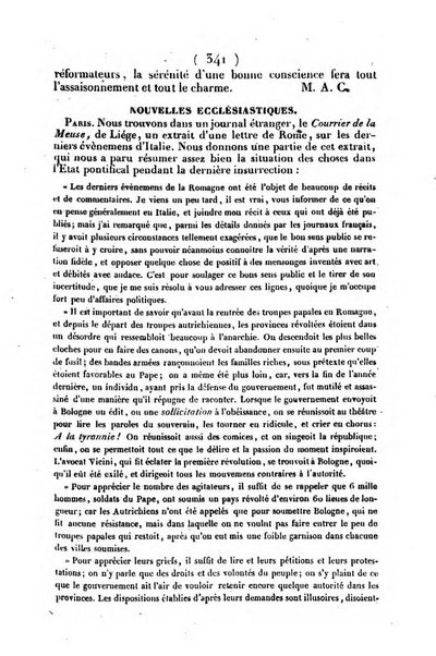 L'ami de la religion journal et revue ecclesiastique, politique et litteraire