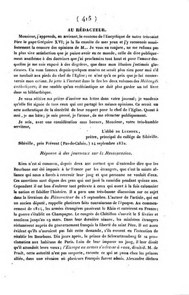 L'ami de la religion journal et revue ecclesiastique, politique et litteraire