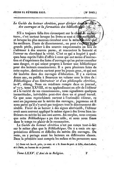 L'ami de la religion journal et revue ecclesiastique, politique et litteraire