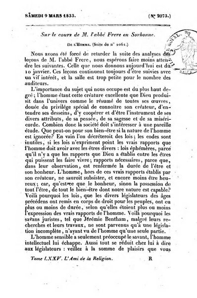 L'ami de la religion journal et revue ecclesiastique, politique et litteraire