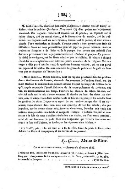 L'ami de la religion journal et revue ecclesiastique, politique et litteraire