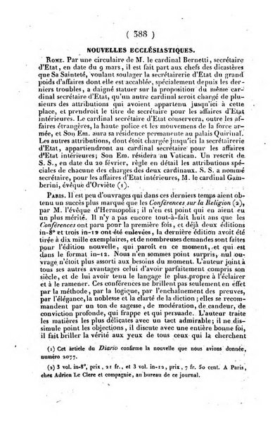 L'ami de la religion journal et revue ecclesiastique, politique et litteraire