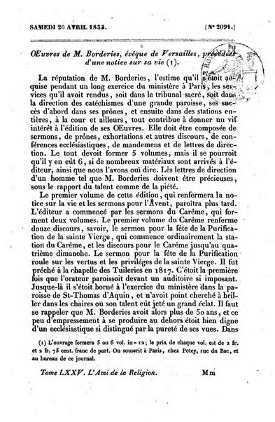 L'ami de la religion journal et revue ecclesiastique, politique et litteraire