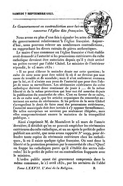 L'ami de la religion journal et revue ecclesiastique, politique et litteraire