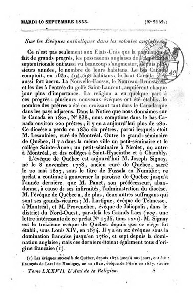 L'ami de la religion journal et revue ecclesiastique, politique et litteraire