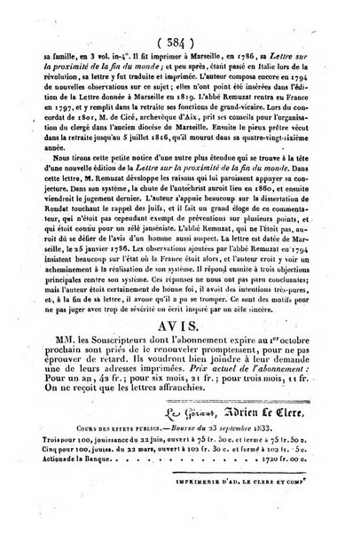 L'ami de la religion journal et revue ecclesiastique, politique et litteraire