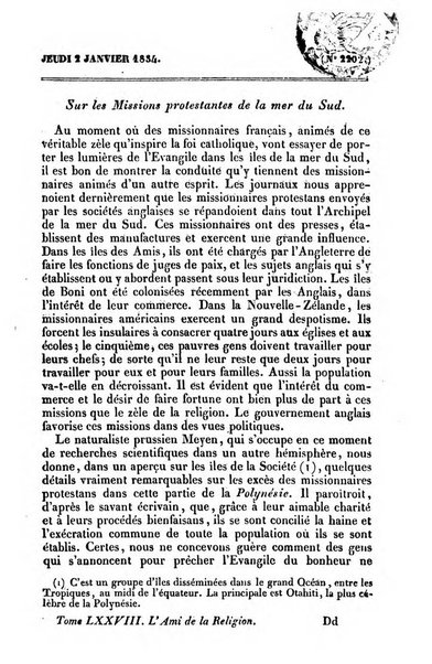 L'ami de la religion journal et revue ecclesiastique, politique et litteraire