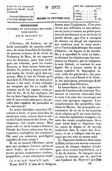 L'ami de la religion journal et revue ecclesiastique, politique et litteraire