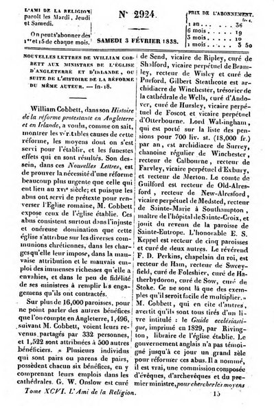 L'ami de la religion journal et revue ecclesiastique, politique et litteraire