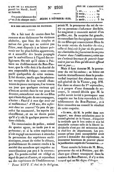 L'ami de la religion journal et revue ecclesiastique, politique et litteraire