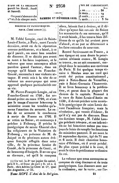 L'ami de la religion journal et revue ecclesiastique, politique et litteraire