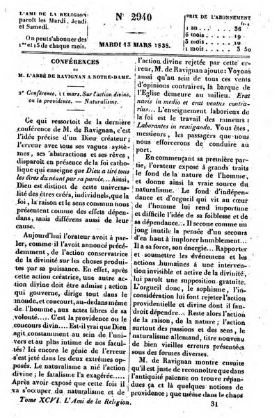 L'ami de la religion journal et revue ecclesiastique, politique et litteraire