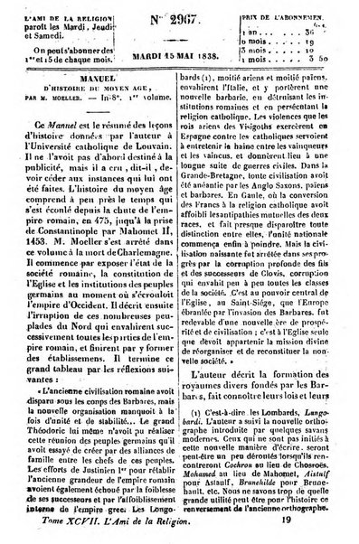 L'ami de la religion journal et revue ecclesiastique, politique et litteraire