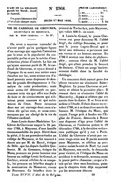 L'ami de la religion journal et revue ecclesiastique, politique et litteraire