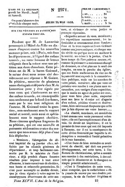 L'ami de la religion journal et revue ecclesiastique, politique et litteraire