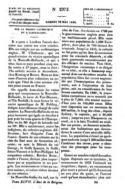 L'ami de la religion journal et revue ecclesiastique, politique et litteraire