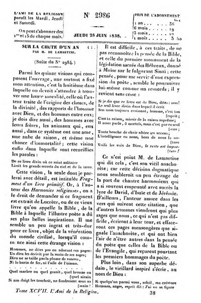 L'ami de la religion journal et revue ecclesiastique, politique et litteraire